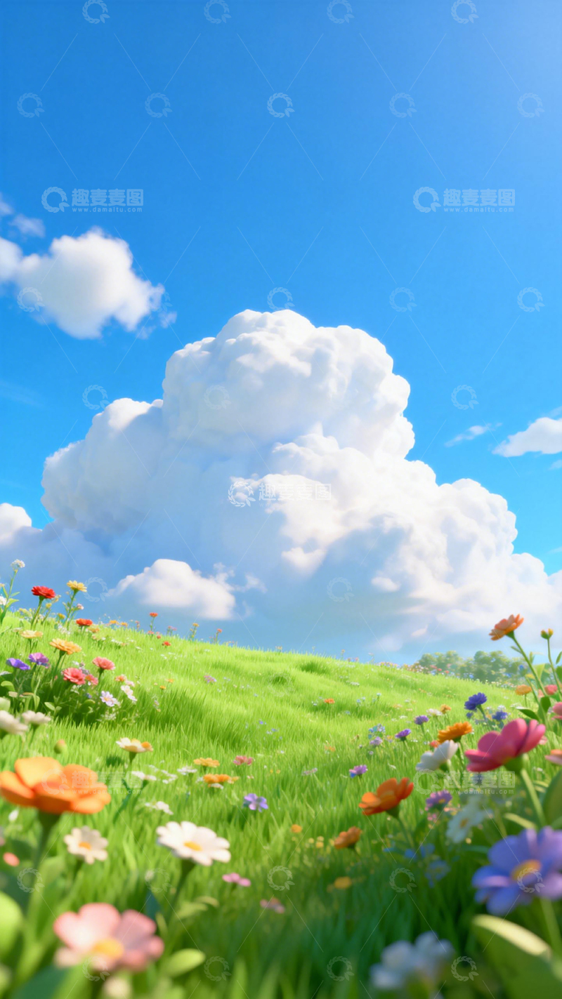 高清大图下载【趣麦麦图】动漫风格草地花朵风景