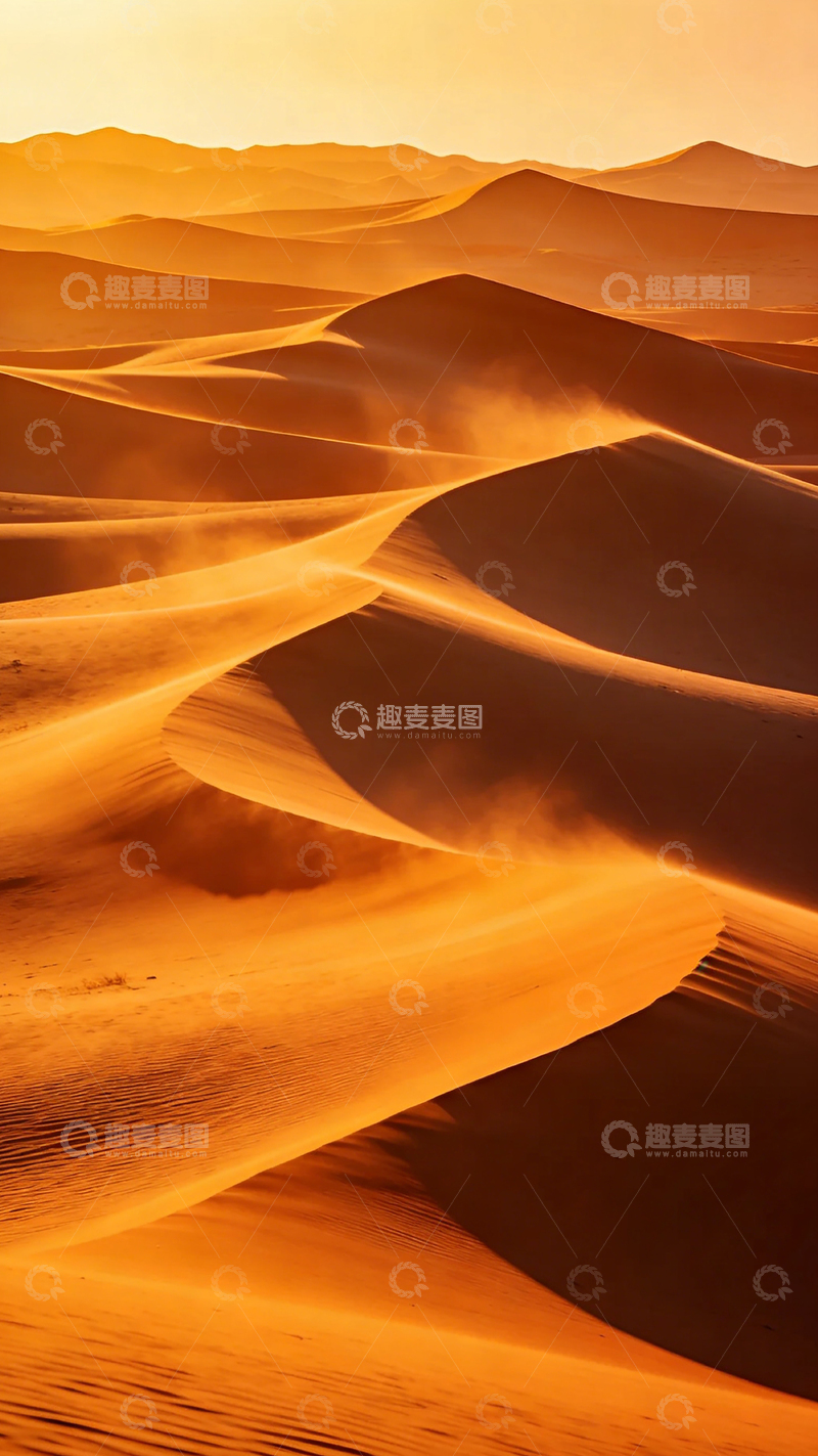 高清大图下载【趣麦麦图】沙漠晨光沙丘光影壮丽