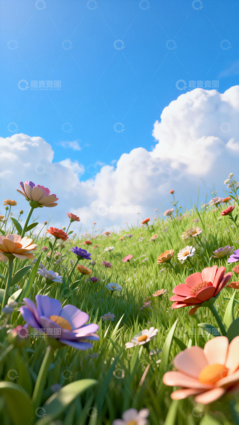高清大图下载【趣麦麦图】花海蓝天白云美景