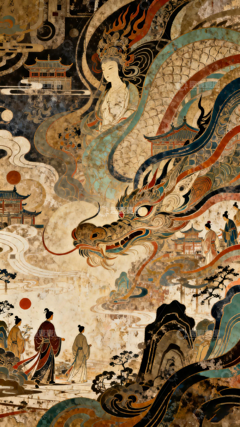 高清大图下载【趣麦麦图】古风仙境飞天壁画艺术插画