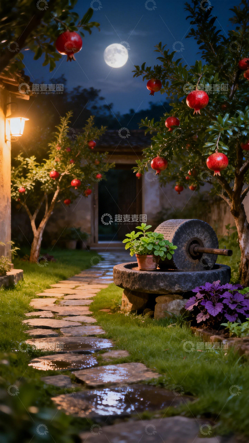 高清大图下载【趣麦麦图】月夜庭院风景摄影