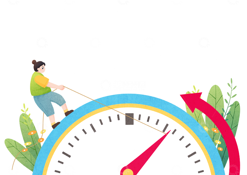 源文件下载【趣麦麦图】女孩奋力拉住时间指针插画