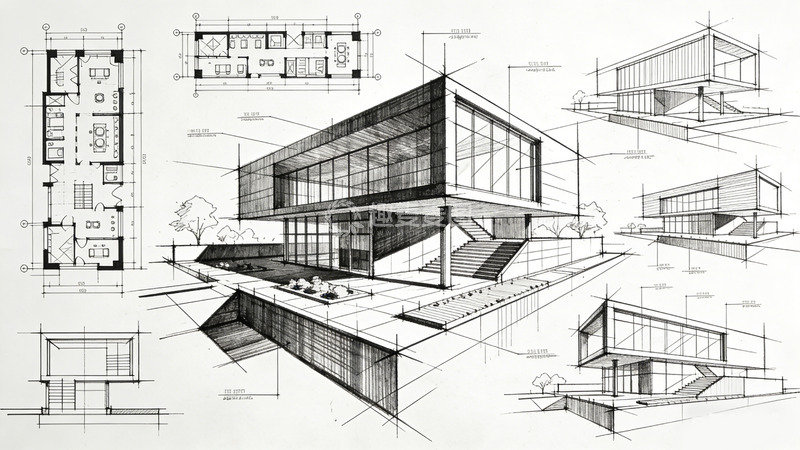 高清大图下载【趣麦麦图】现代建筑设计草图平面图