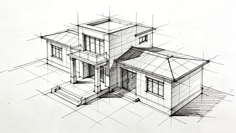 高清大图下载【趣麦麦图】素描现代住宅建筑设计草图
