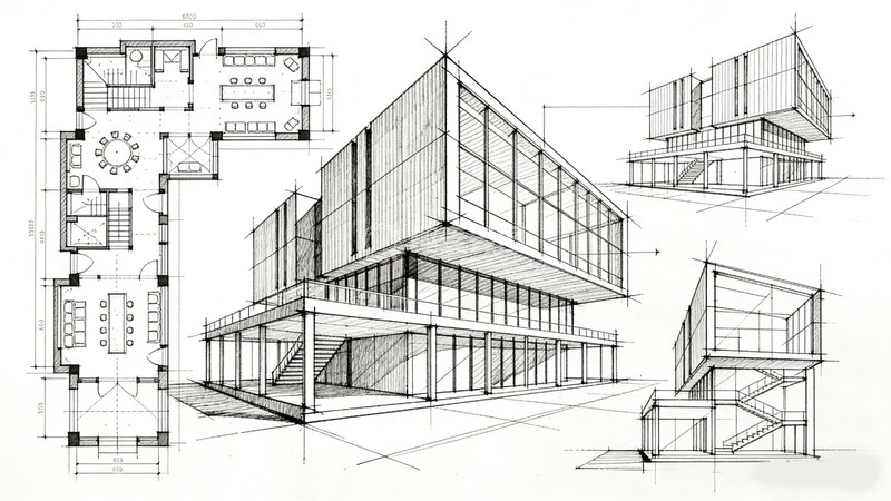 高清大图下载【趣麦麦图】现代建筑草图设计图