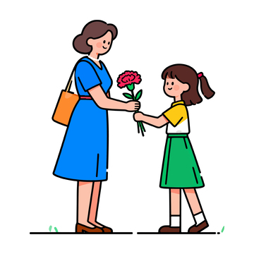 卡通母女送花互动插画素材