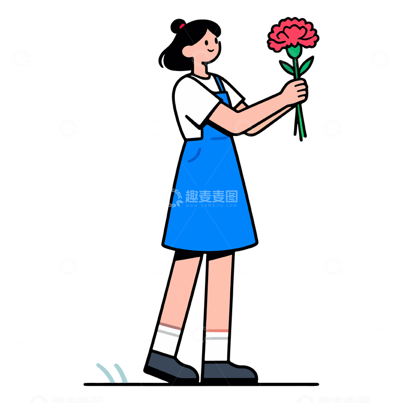 源文件下载【趣麦麦图】卡通少女捧花插画矢量素材
