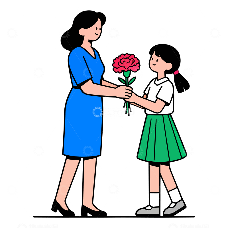 源文件下载【趣麦麦图】卡通母女康乃馨礼物插画素材
