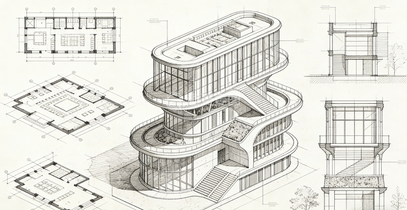 高清大图下载【趣麦麦图】现代建筑三维设计草图