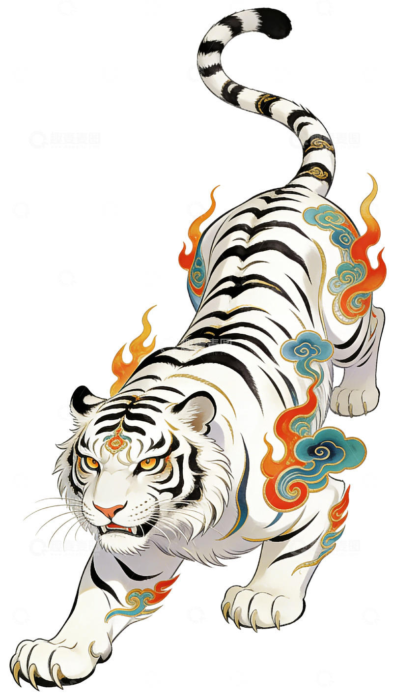 高清大图下载【趣麦麦图】白虎艺术插画