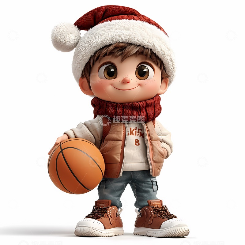 高清大图下载【趣麦麦图】卡通圣诞男孩篮球形象设计素材