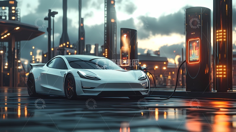 高清大图下载【趣麦麦图】未来感电动车充电城市夜景