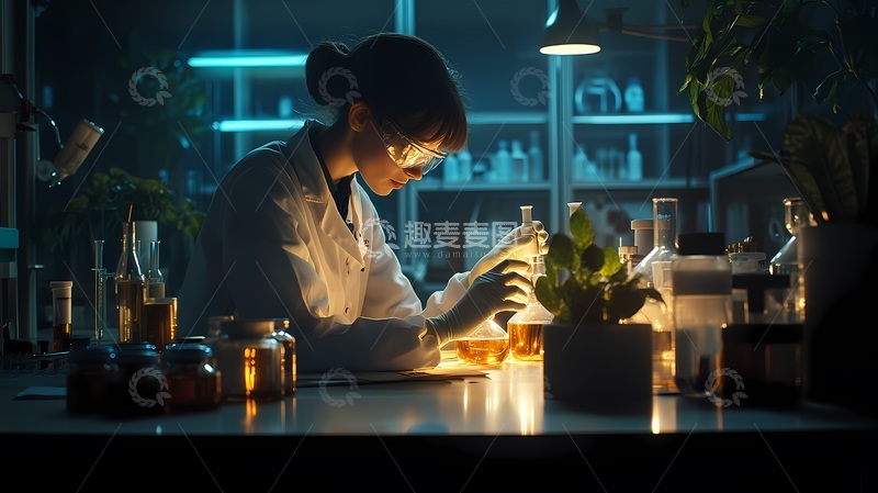 高清大图下载【趣麦麦图】深夜实验室研究植物图像