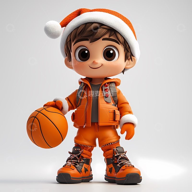 高清大图下载【趣麦麦图】卡通圣诞篮球少年3D渲染素材