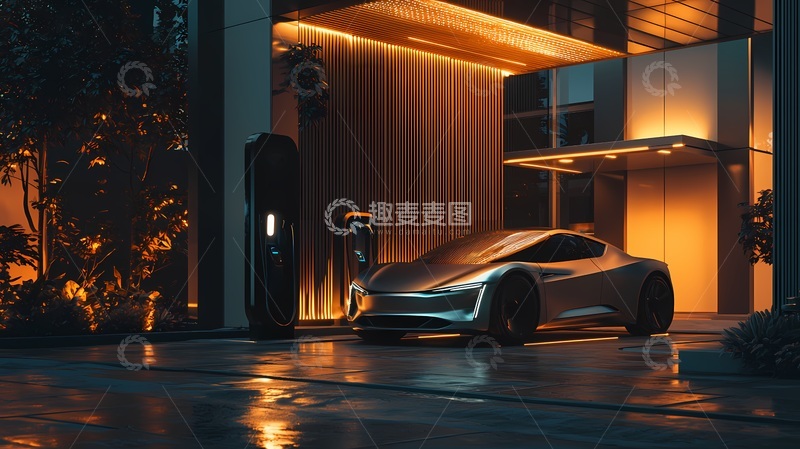 高清大图下载【趣麦麦图】现代科技感汽车充电场景