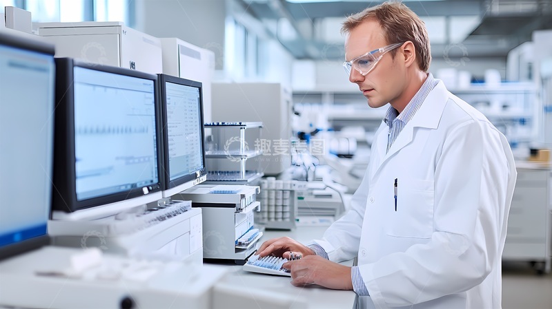 高清大图下载【趣麦麦图】科研实验室工作人员操作电脑