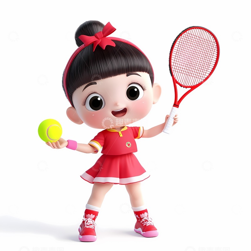 高清大图下载【趣麦麦图】卡通小女孩网球运动形象