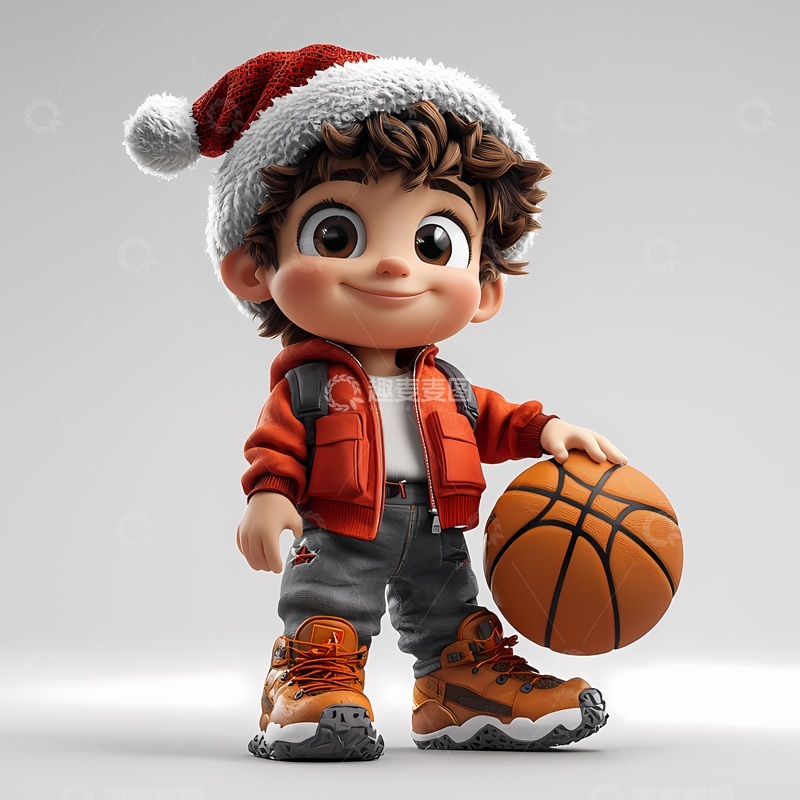 高清大图下载【趣麦麦图】卡通圣诞男孩篮球形象