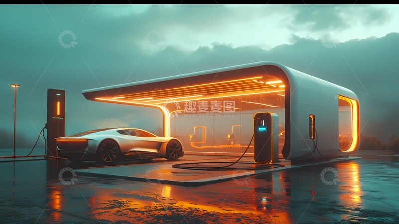 高清大图下载【趣麦麦图】未来感充电站电动汽车