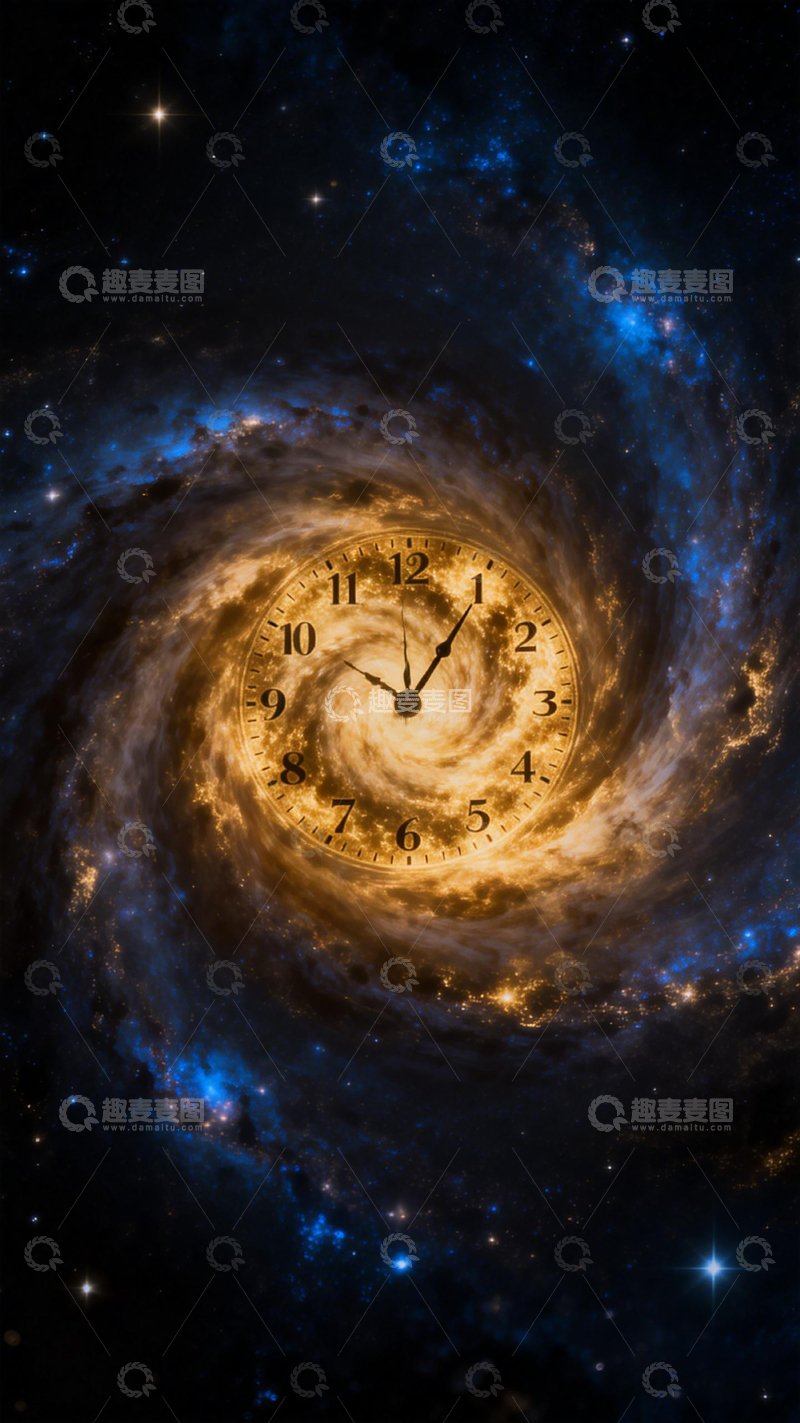 高清大图下载【趣麦麦图】时空交织时钟银河