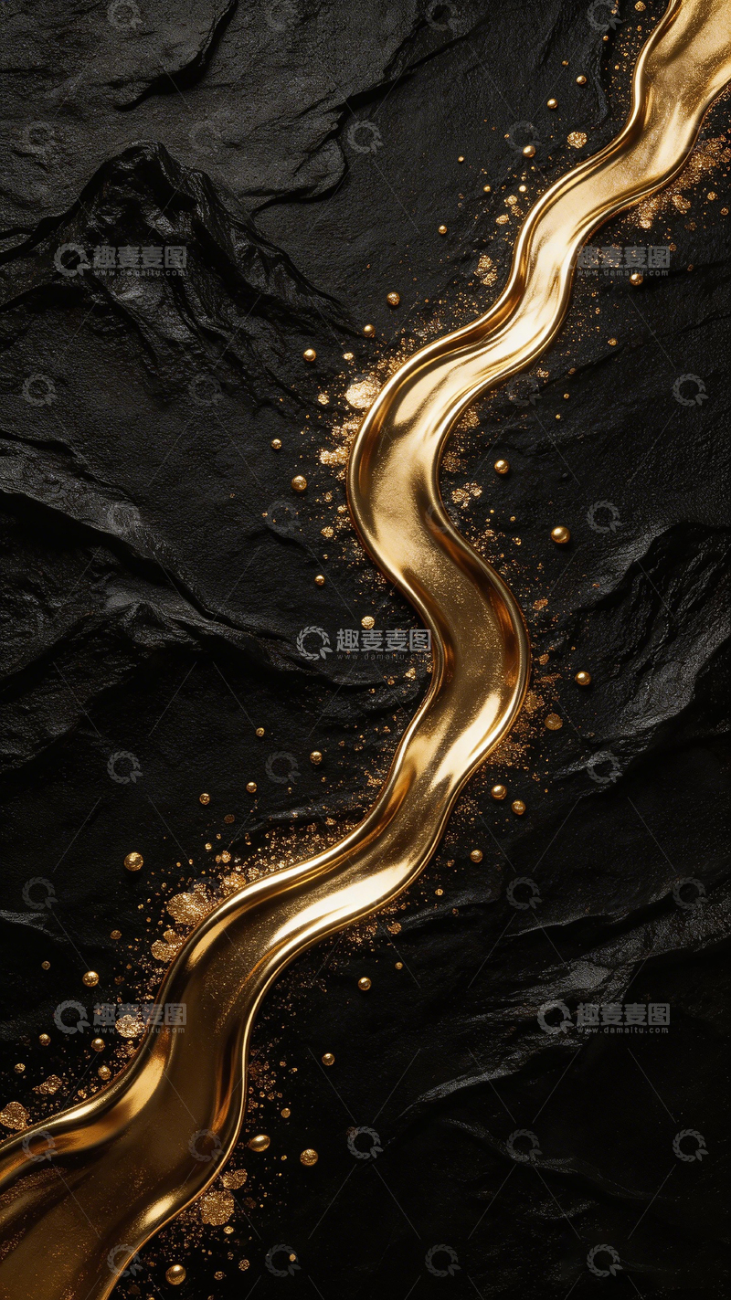 高清大图下载【趣麦麦图】黑金艺术流体抽象画