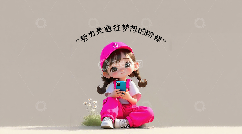 高清大图下载【趣麦麦图】卡通努力励志文字女孩电脑壁纸素材