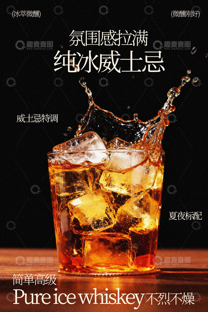 源文件下载【趣麦麦图】纯冰威士忌饮品酒水海报
