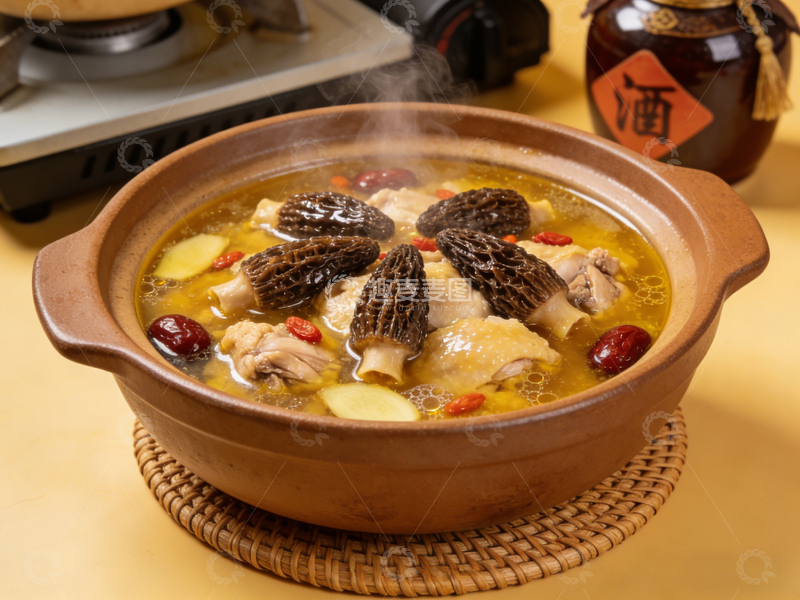 高清大图下载【趣麦麦图】砂锅羊肚菌鸡汤