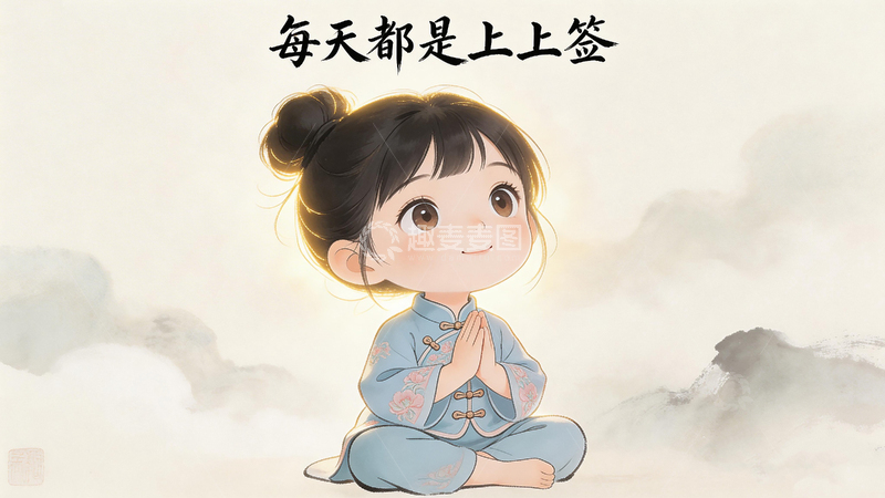 高清大图下载【趣麦麦图】治愈系卡通女孩祈福场景插画素材