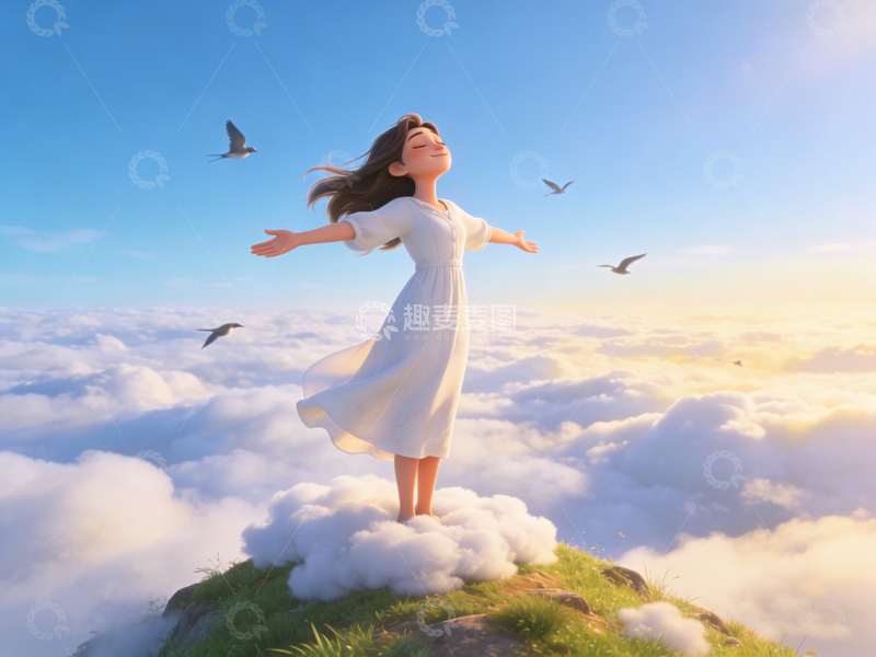 高清大图下载【趣麦麦图】梦幻云巅自由女神动画插画