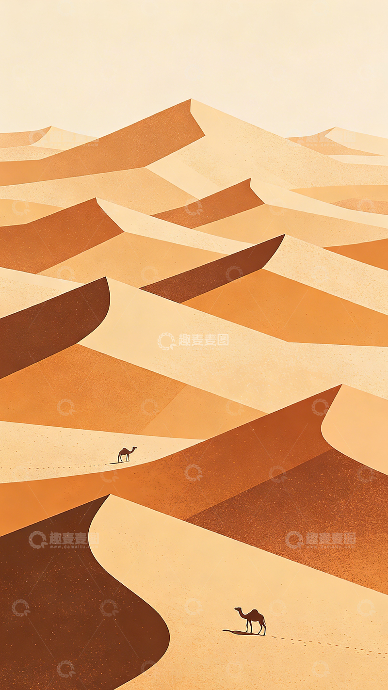 高清大图下载【趣麦麦图】沙漠骆驼插画