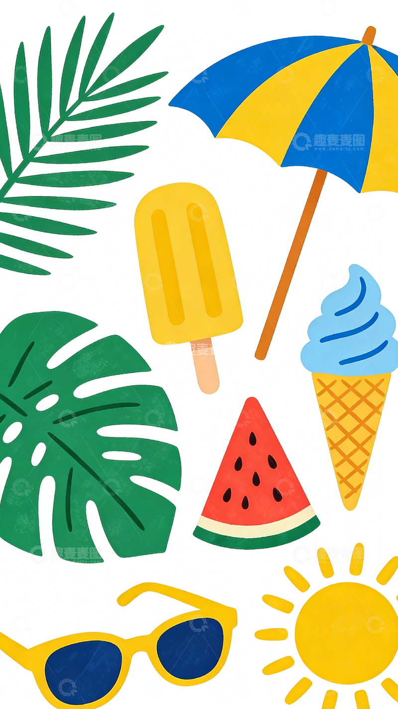 高清大图下载【趣麦麦图】夏日风情插画设计素材