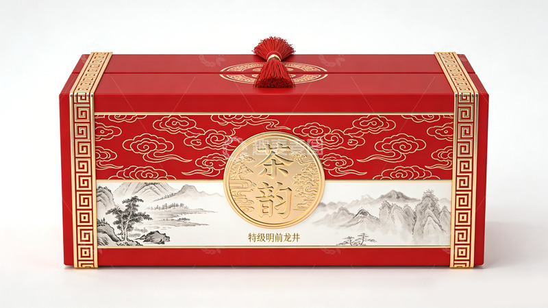 高清大图下载【趣麦麦图】红色中国风茶叶礼盒包装设计