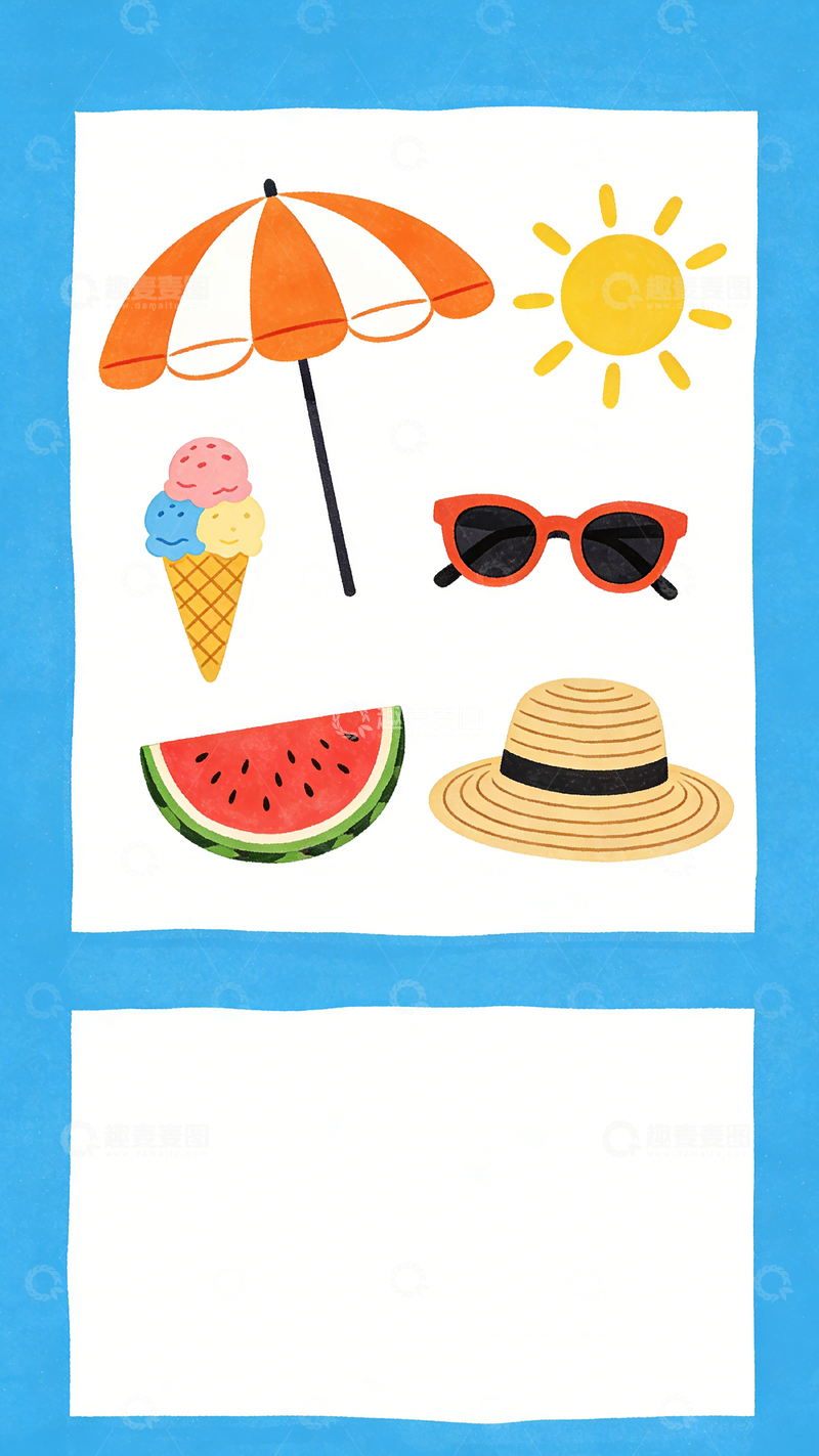 高清大图下载【趣麦麦图】夏日元素卡通插画