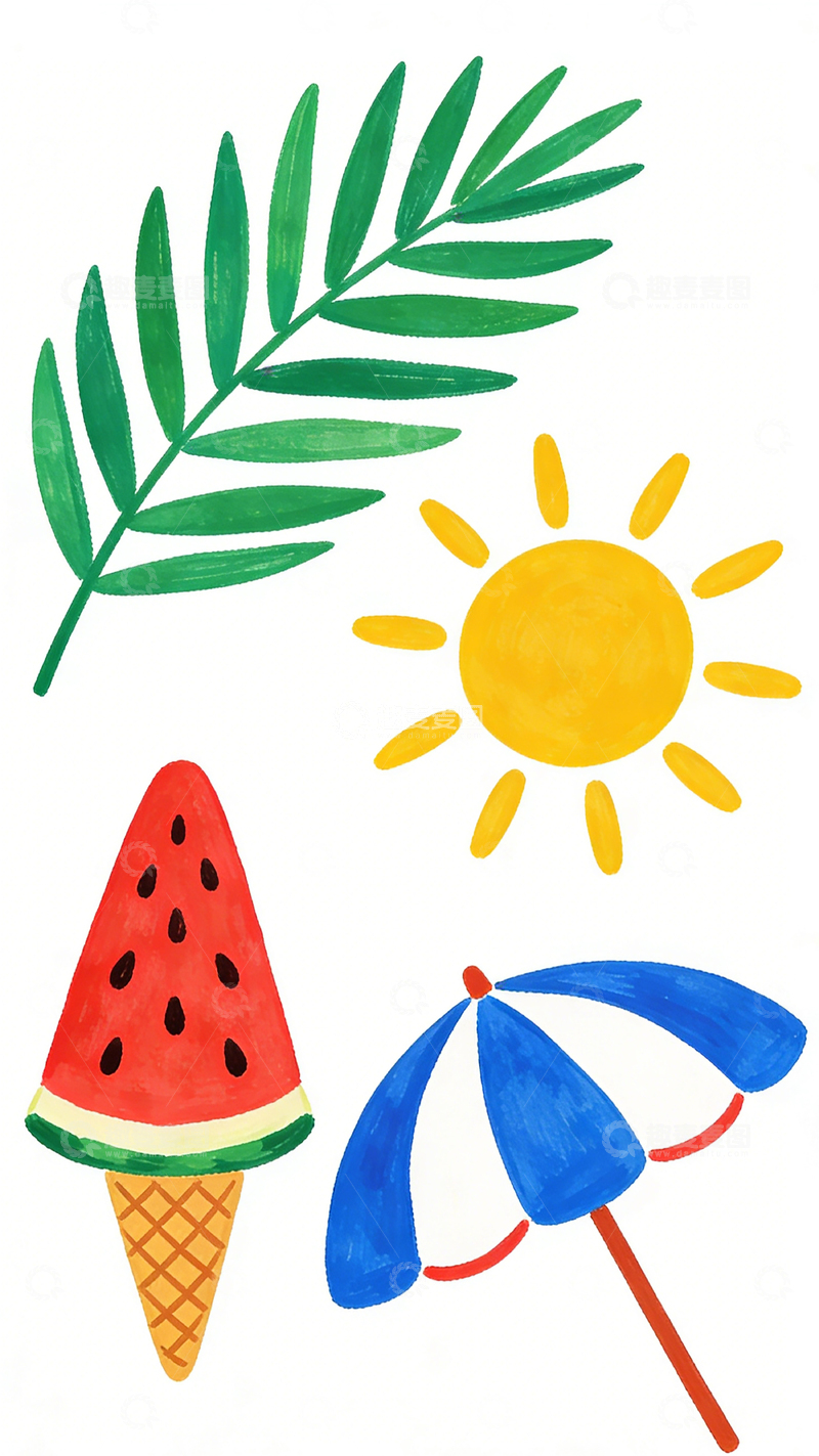 高清大图下载【趣麦麦图】夏日元素儿童画