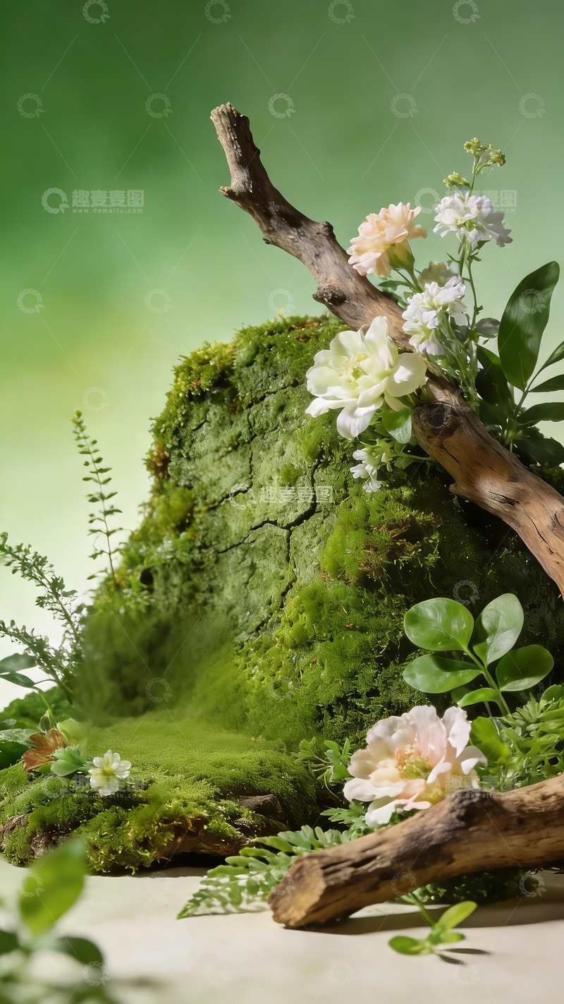 高清大图下载【趣麦麦图】微观绿色苔藓景观电商展示背景2