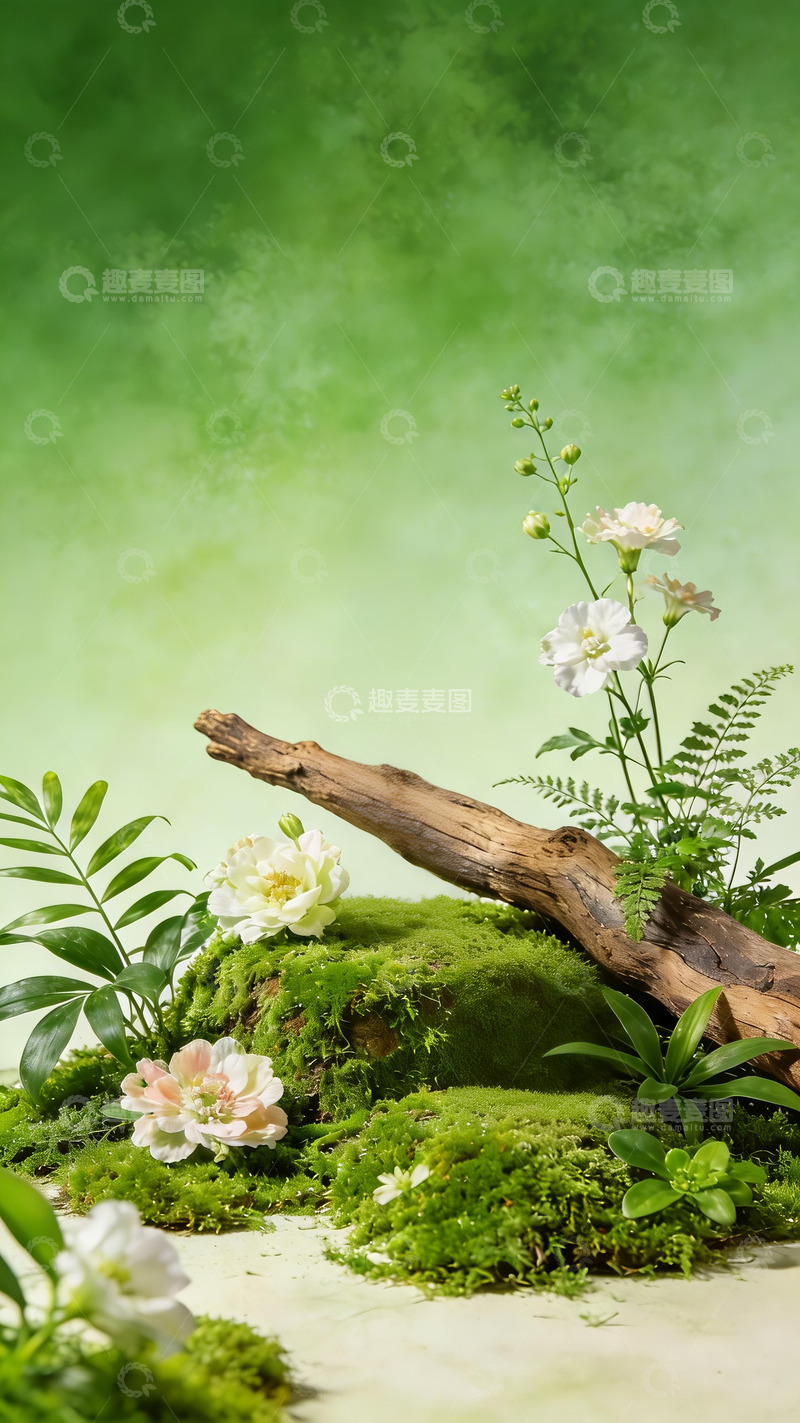 高清大图下载【趣麦麦图】微观绿色苔藓景观电商展示背景3