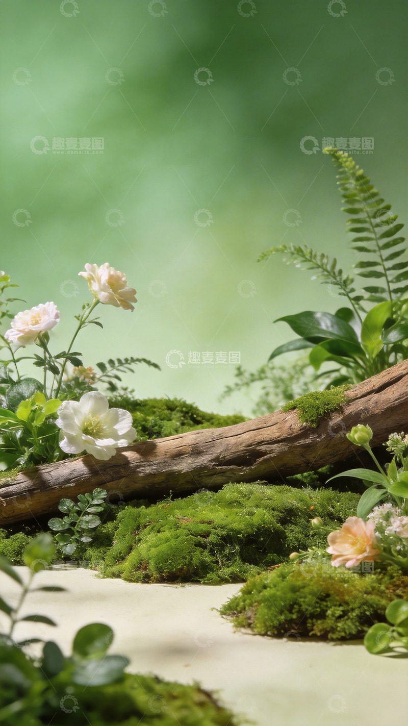 高清大图下载【趣麦麦图】微观绿色苔藓景观电商展示背景1