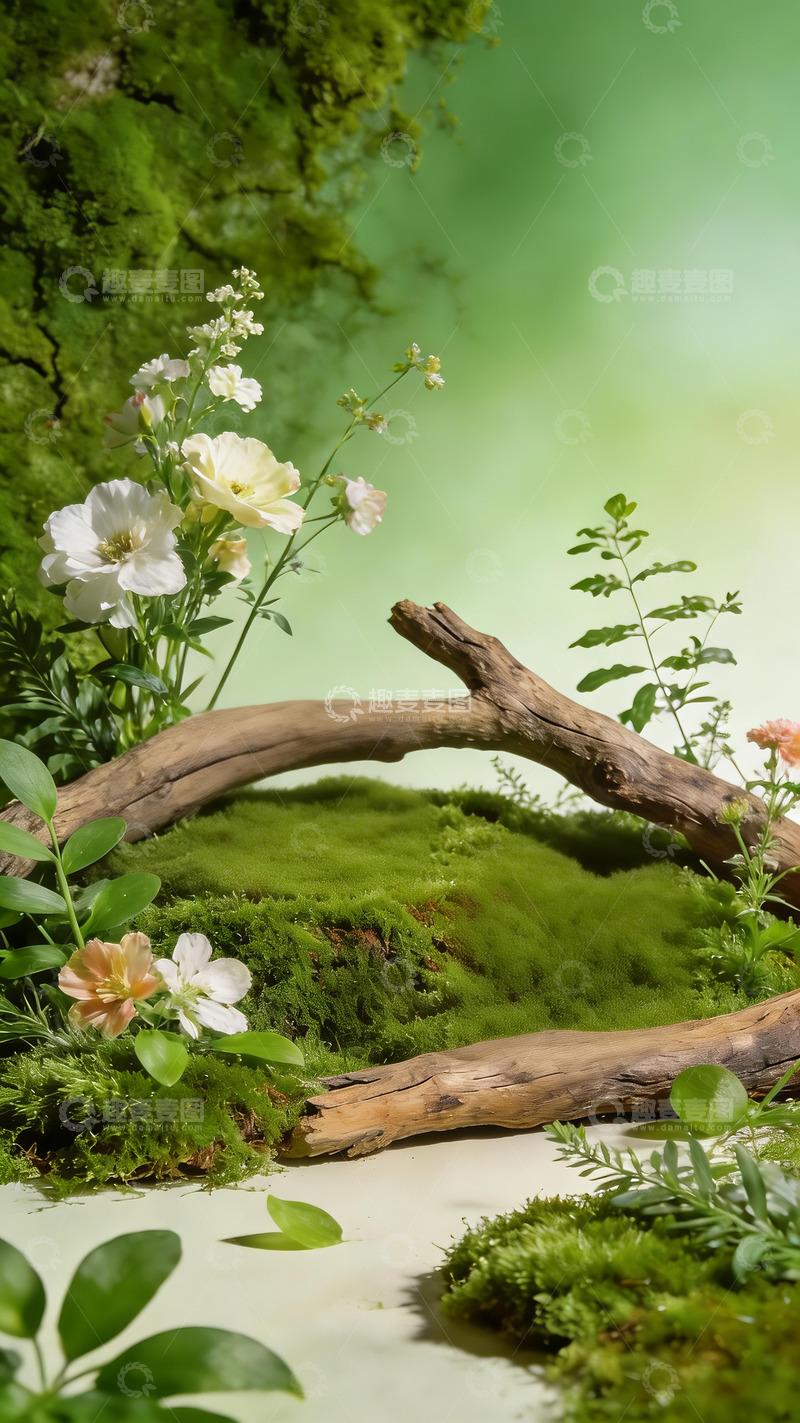 高清大图下载【趣麦麦图】微观绿色苔藓景观电商展示背景4