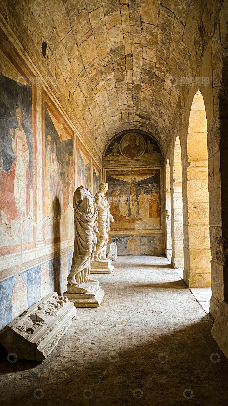 高清大图下载【趣麦麦图】古罗马风格壁画雕塑走廊