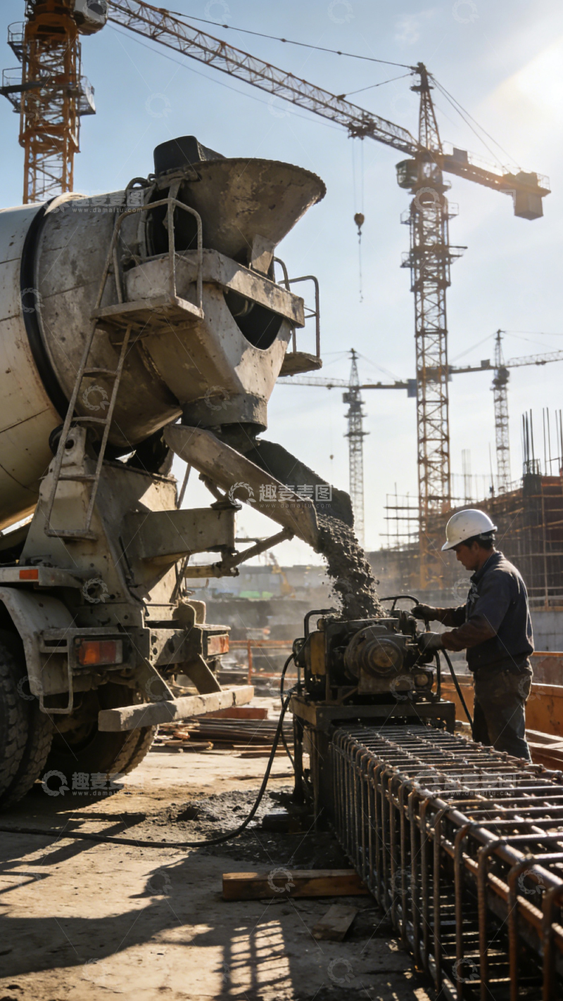 高清大图下载【趣麦麦图】建筑工地上混凝土浇筑现场