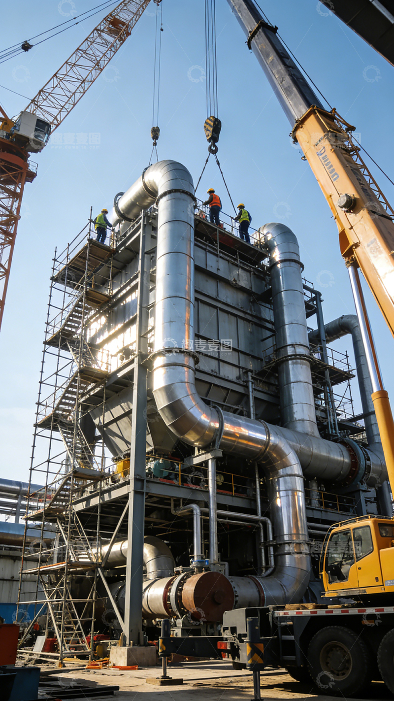 高清大图下载【趣麦麦图】工业建设吊装管道施工现场