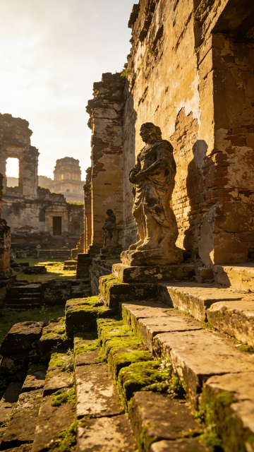 古遗址石雕光影风景