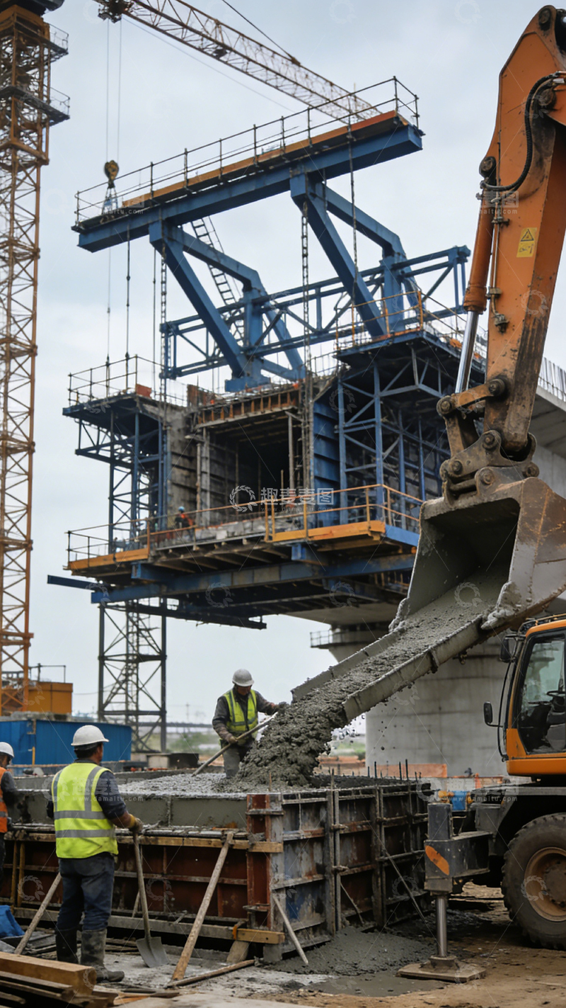高清大图下载【趣麦麦图】建筑工地混凝土浇筑现场
