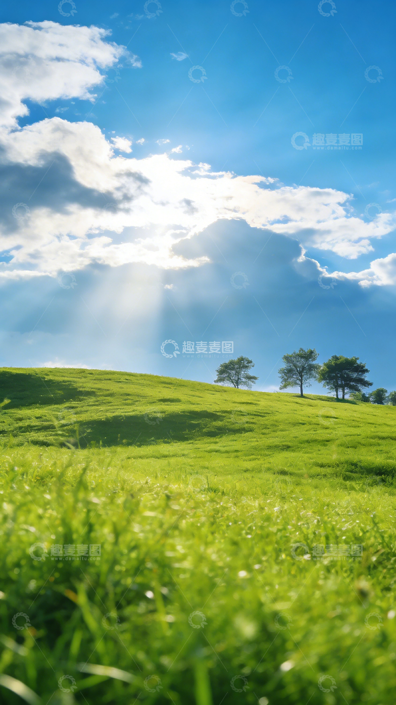 高清大图下载【趣麦麦图】蓝天绿草云彩风景画