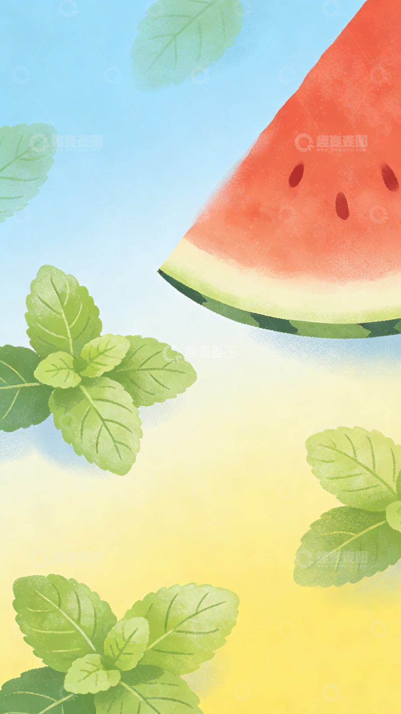 高清大图下载【趣麦麦图】夏日西瓜插画壁纸