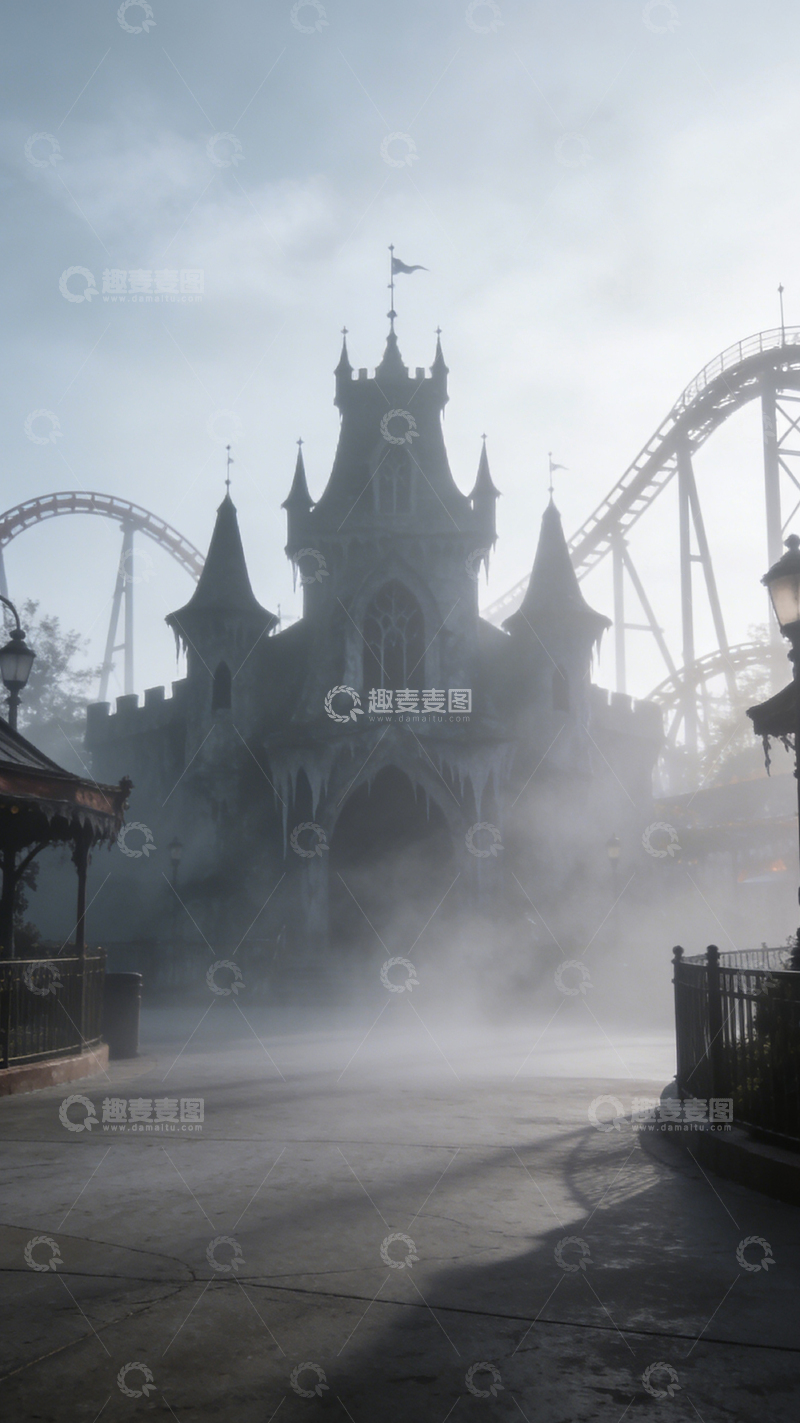 高清大图下载【趣麦麦图】古堡雾霭游乐园景观