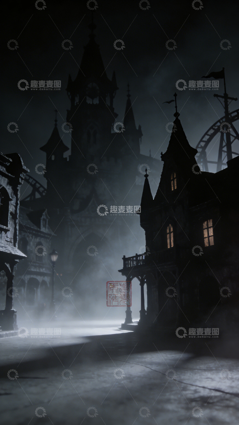 高清大图下载【趣麦麦图】古堡夜雾恐怖场景