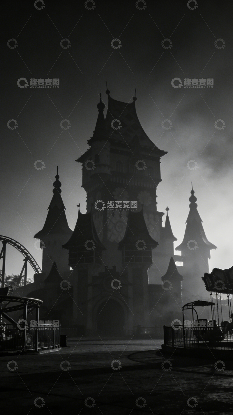 高清大图下载【趣麦麦图】神秘城堡雾霭黑白色调