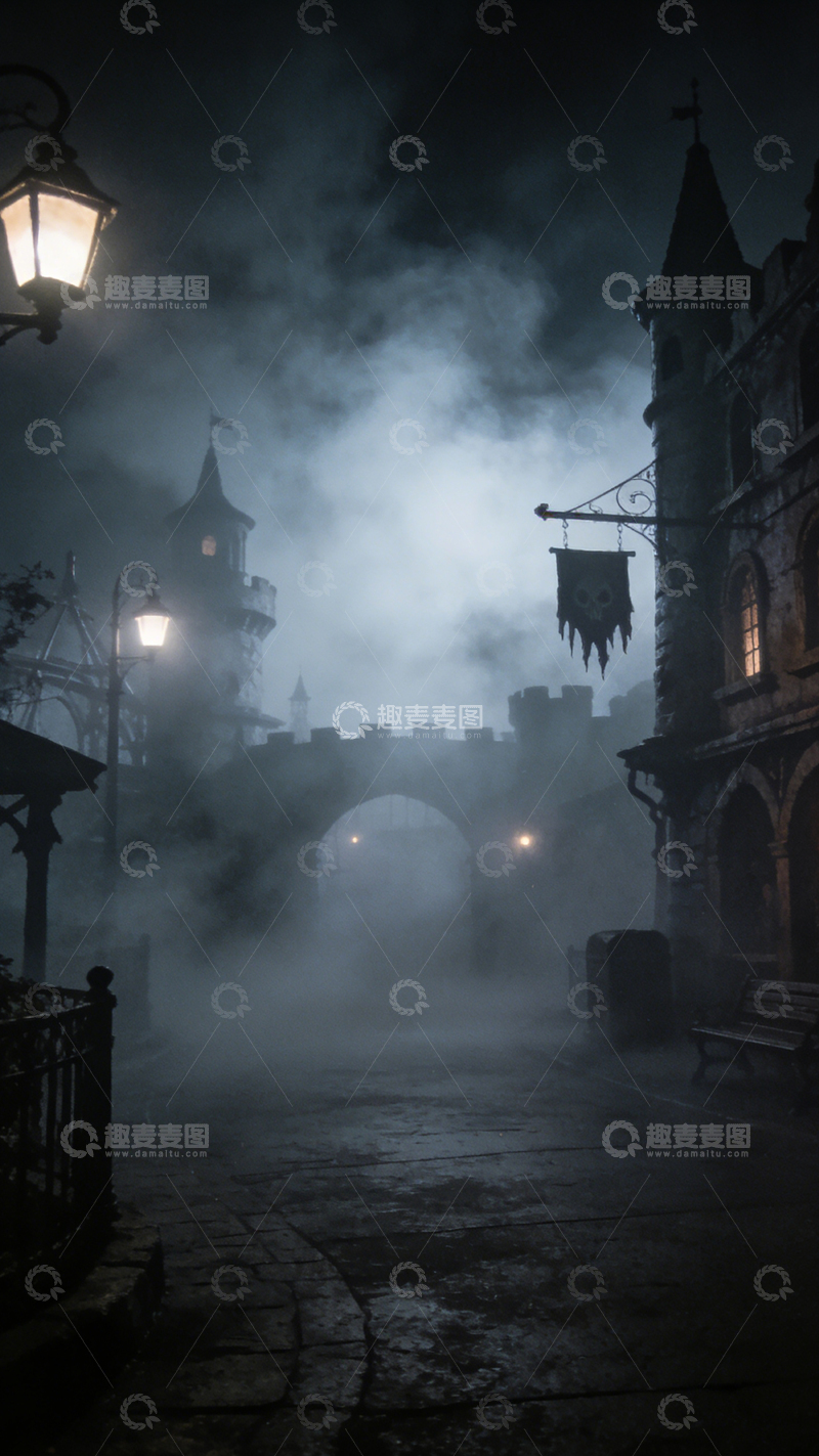 高清大图下载【趣麦麦图】古堡迷雾夜景摄影